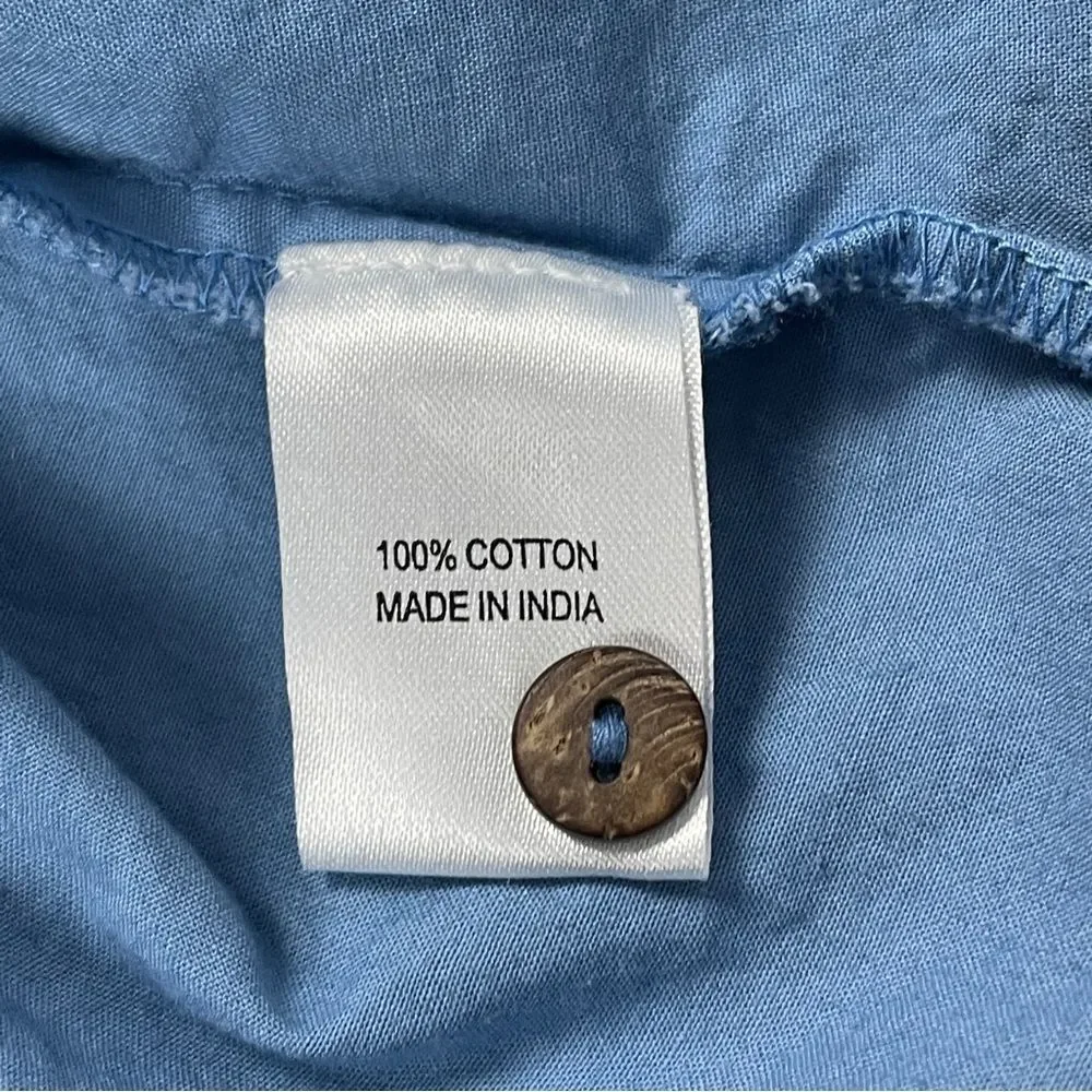 MYX Fusionwear blue boho embroidered cotton dress bell sleeves pockets, size L - Picture 14 of 14